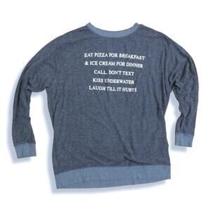 Wildfox "Day Off List" Oversized Blue Sweater Size XS | Eat Pizza For Breakfast